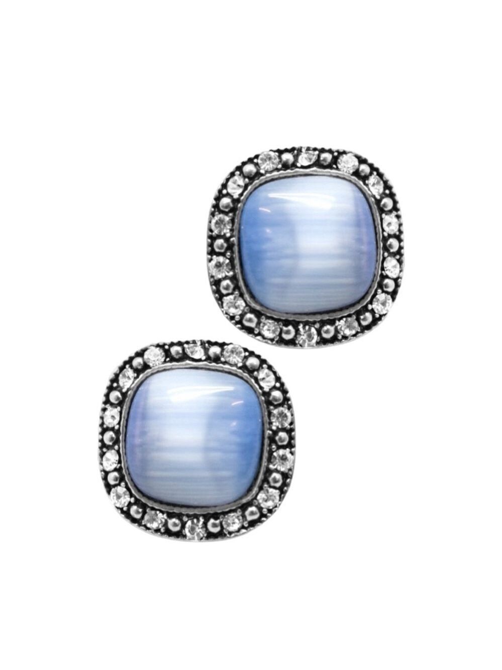 Paparazzi earrings blue silver square fancy formal shiny NEW